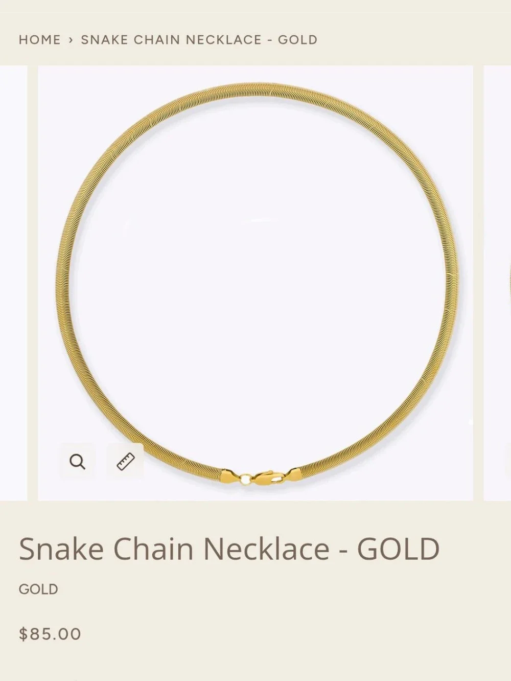 18K Gold Snake Chain Stainless Steel Tether 20